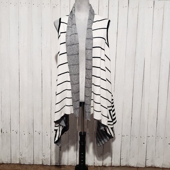 Merona XL Cardigan Sweater Vest Cream Black Striped Draped Women's Sleeveless - Picture 1 of 5